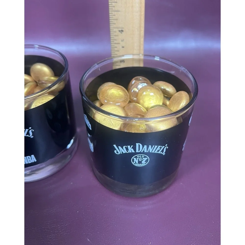 Jack Daniels Old No 7 Glass Cup Low-ball Basketball NBA Whiskey Bourbon Set Pair